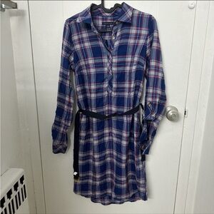 Tommy Hilfiger Navy Plaid Long Sleeve Dress